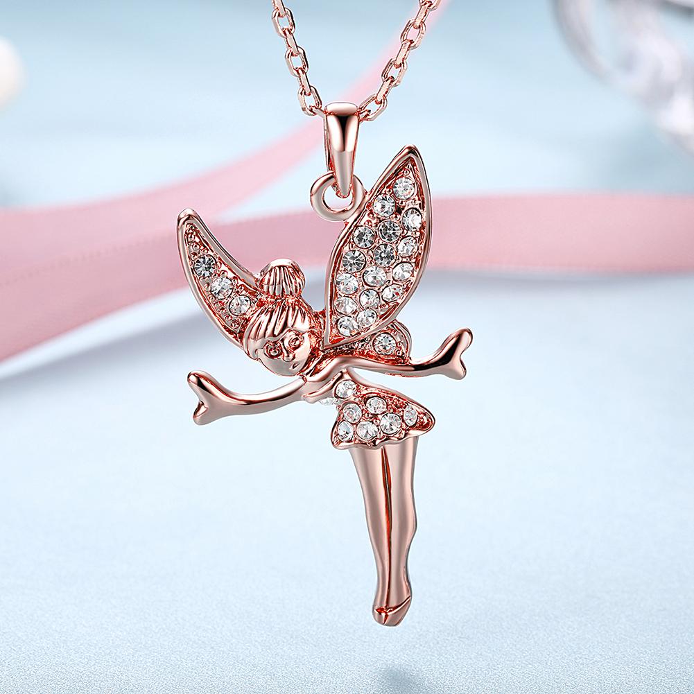 Swarovski Elements Pav'e Angel Pendant Necklace in 14K Rose Gold Plating