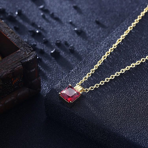 Swarovski Crystal Ruby Sqaure Necklace in 18K Gold Plated