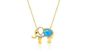 Opal Created Elephant Necklace with Swarovski Crystals 18" -  Gold