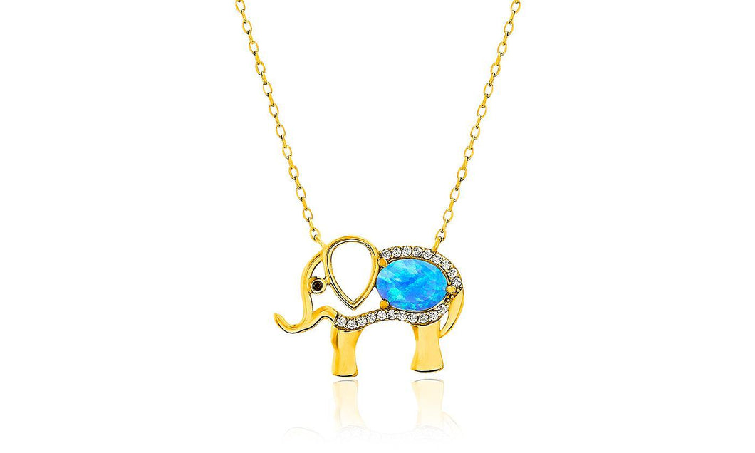 Opal Created Elephant Necklace with Swarovski Crystals 18