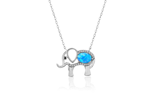 Opal Created Elephant Necklace with Swarovski Crystals 18