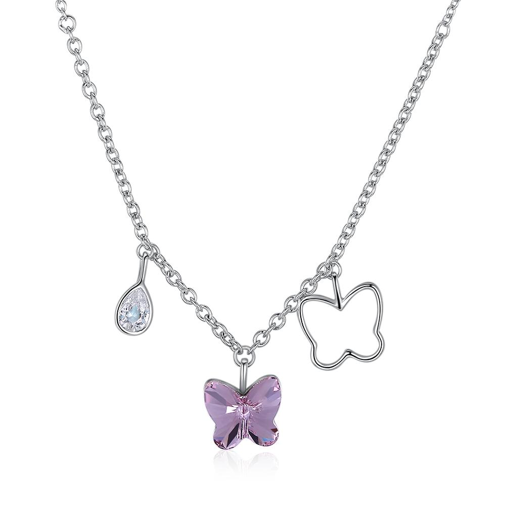 Pink Butterfly Stone Sterling Silver Swarovski Crystal Necklace