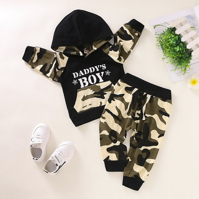 Toddler Baby Infant Boy Clothes set daddy's boy letter print  Camouflage hoodies sweatshirts Tops +Camo Pants Outfit Set D20