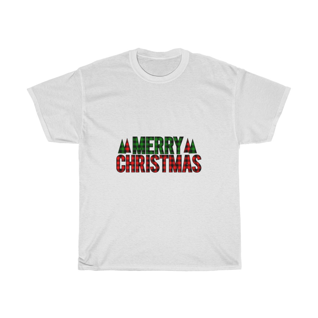 Unisex Cotton Tee Plaid Merry Christmas