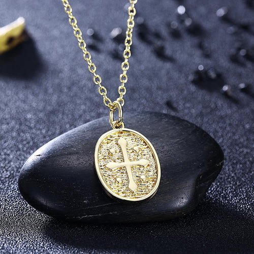 18K Coin Cross Necklace in 18K Gold Plated