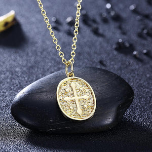 18K Coin Cross Necklace in 18K Gold Plated